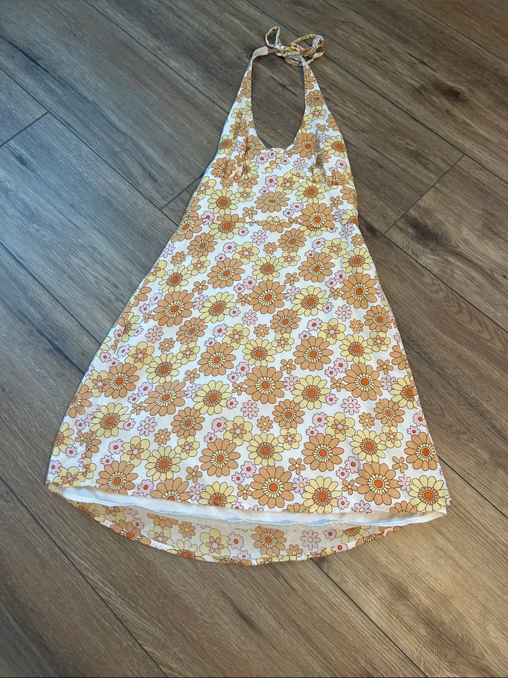 Hollister Orange & Yellow Floral Halter Dress